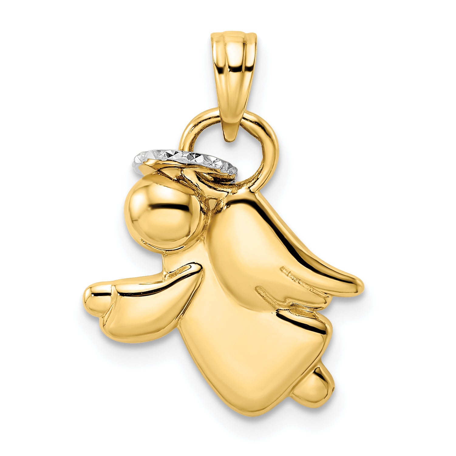 14k & White Rhodium D/C Halo on Angel Pendant Main image
