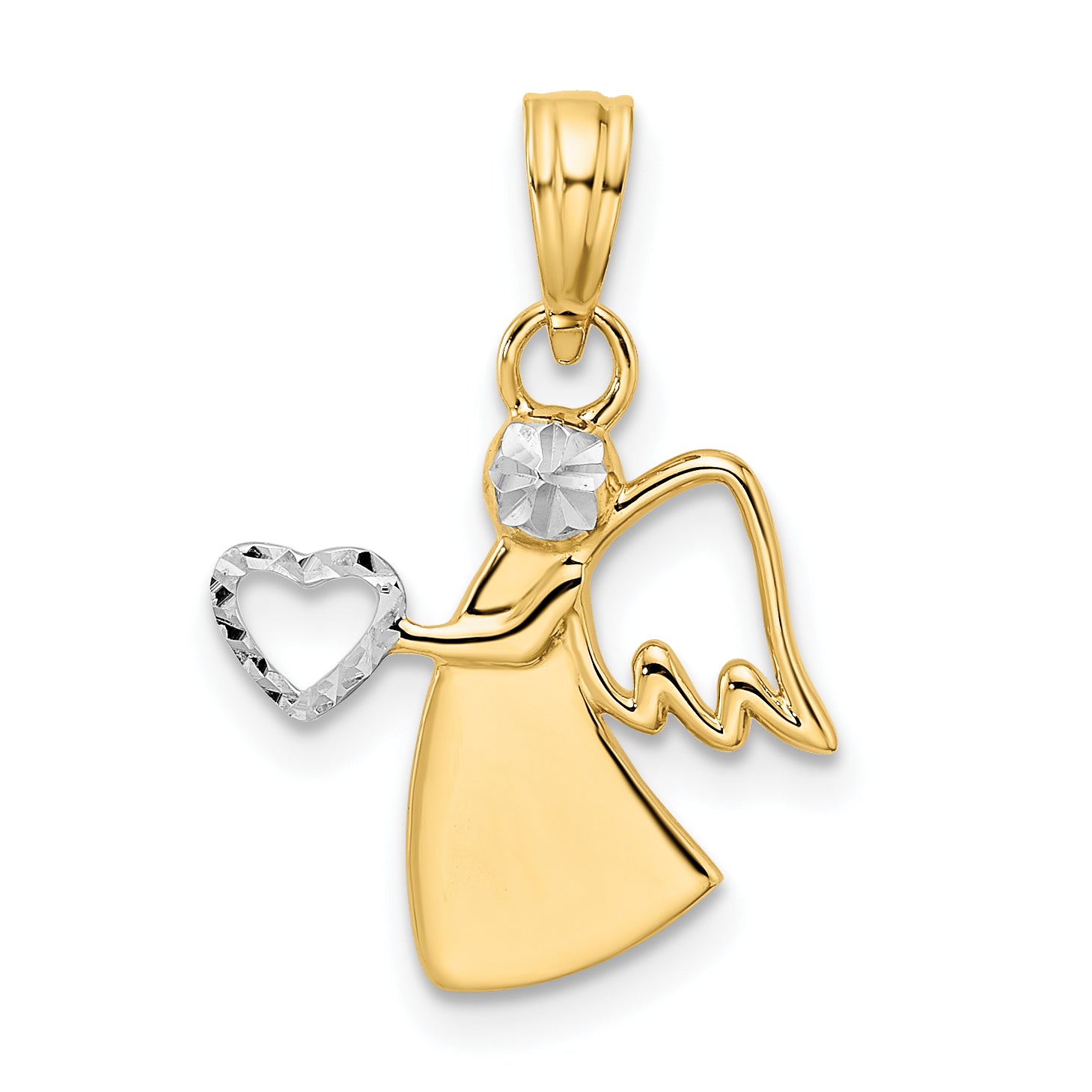 14k & White Rhodium D/C Angel Holding Heart Pendant Main image