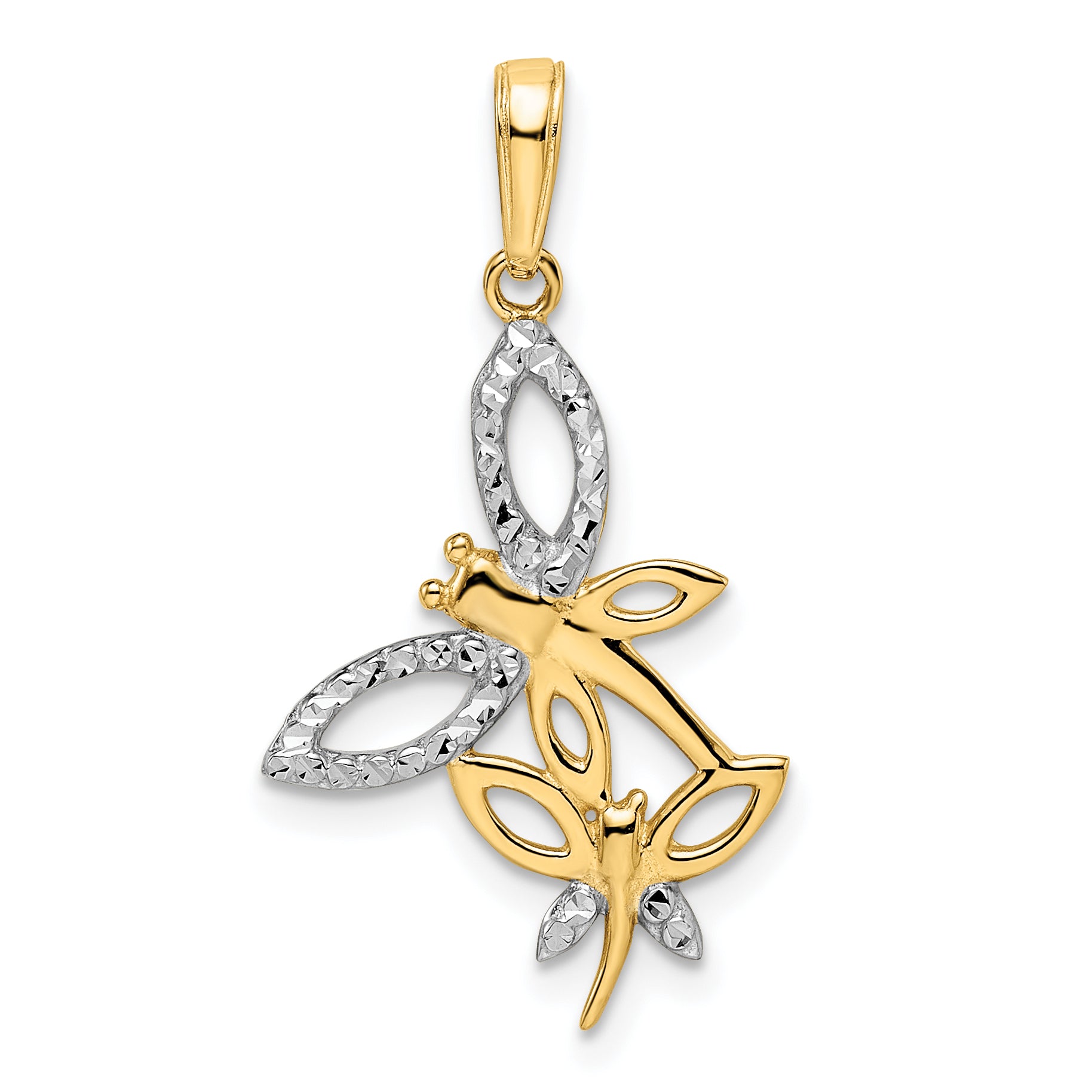 14k and White Rhodium Diamond-cut Dragonflies Pendant Main image