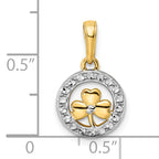 14k and White Rhodium Diamond-cut Clover in Circle Pendant