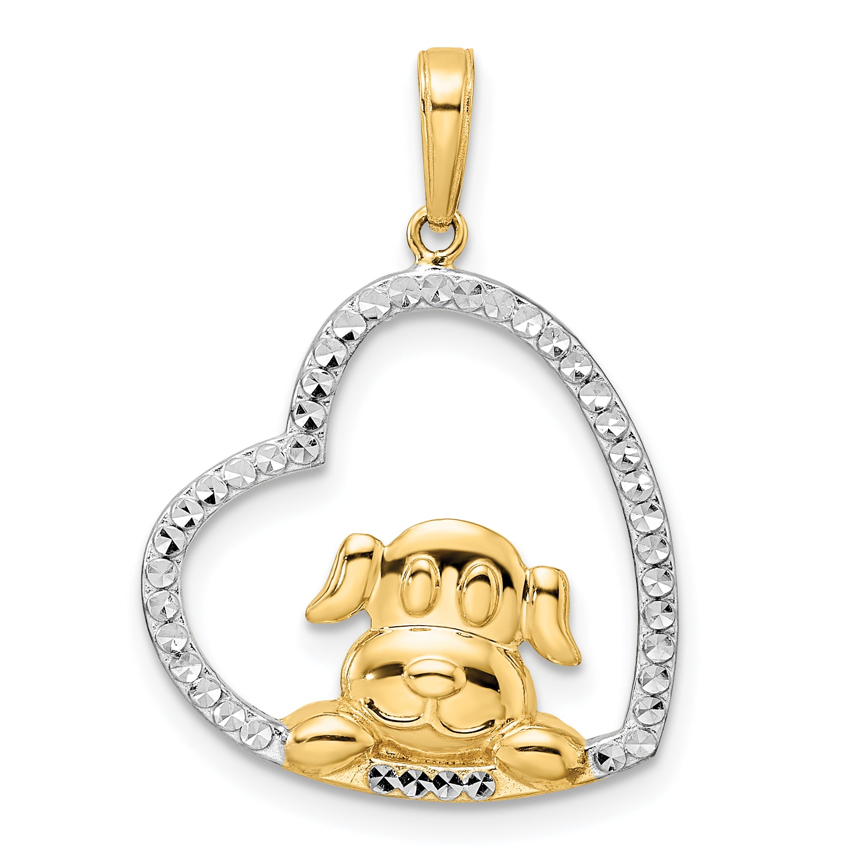 14k & White Rhodium D/C Puppy in Heart Pendant Main image