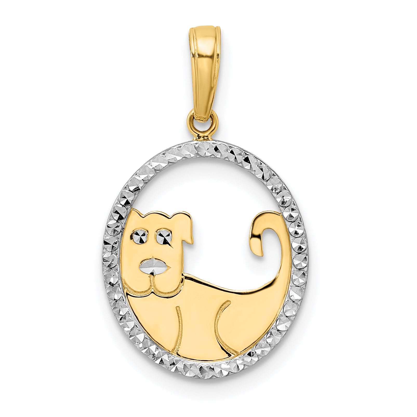 14k and White Rhodium Diamond-cut Dog in Oval Pendant Main image