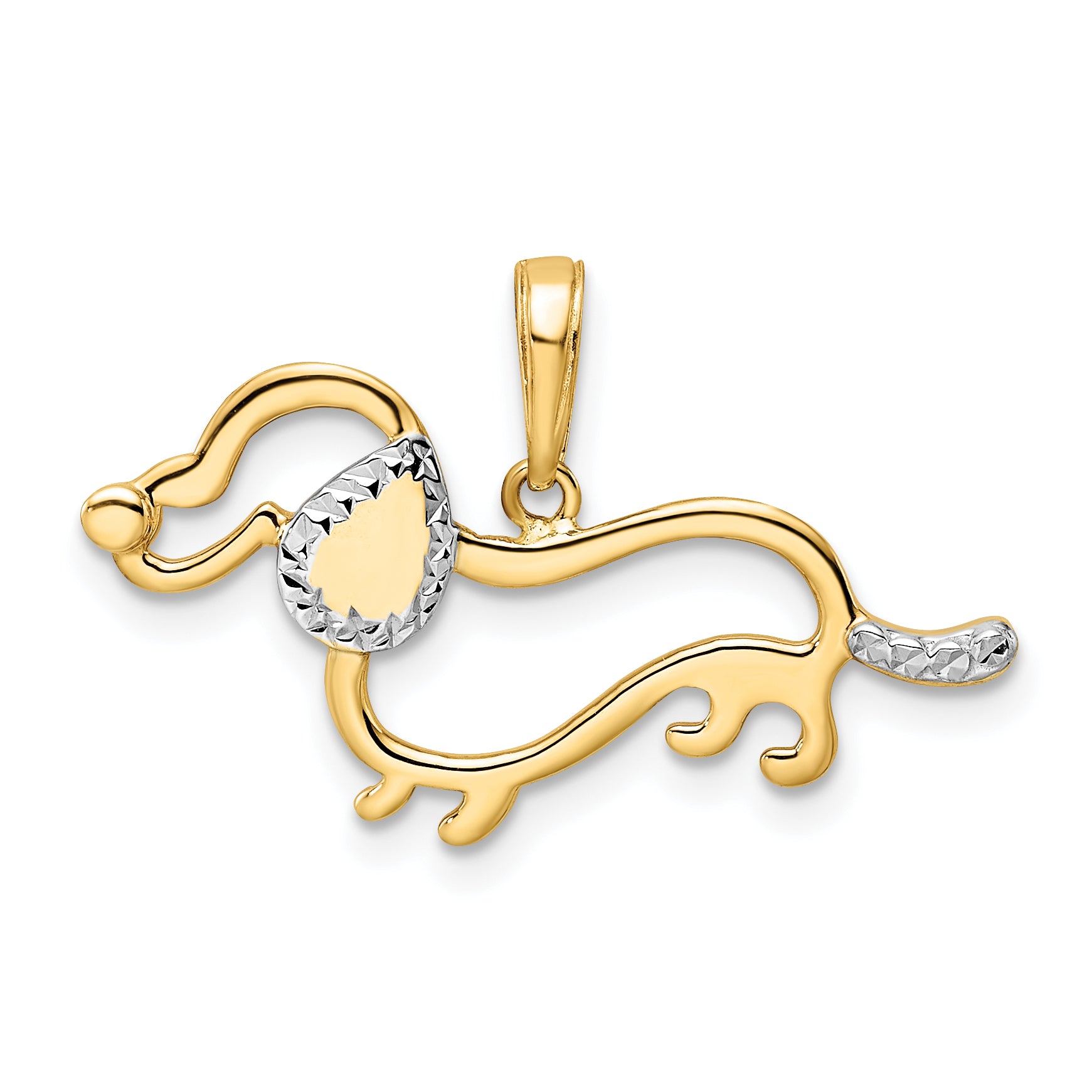 14k and White Rhodium Diamond-cut Dachshund Pendant Main image
