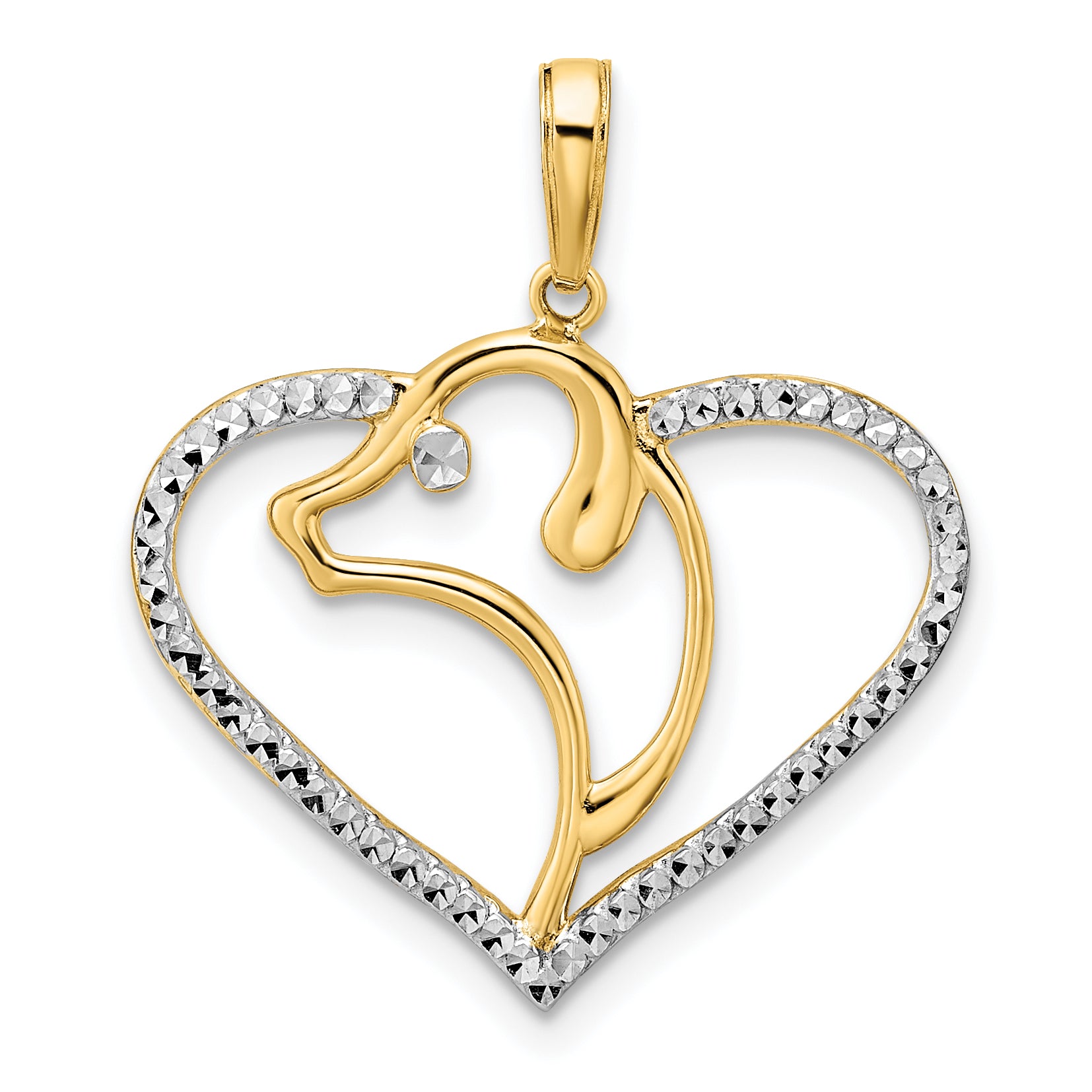 14k and White Rhodium Diamond-cut Dog Head in Heart Pendant Main image
