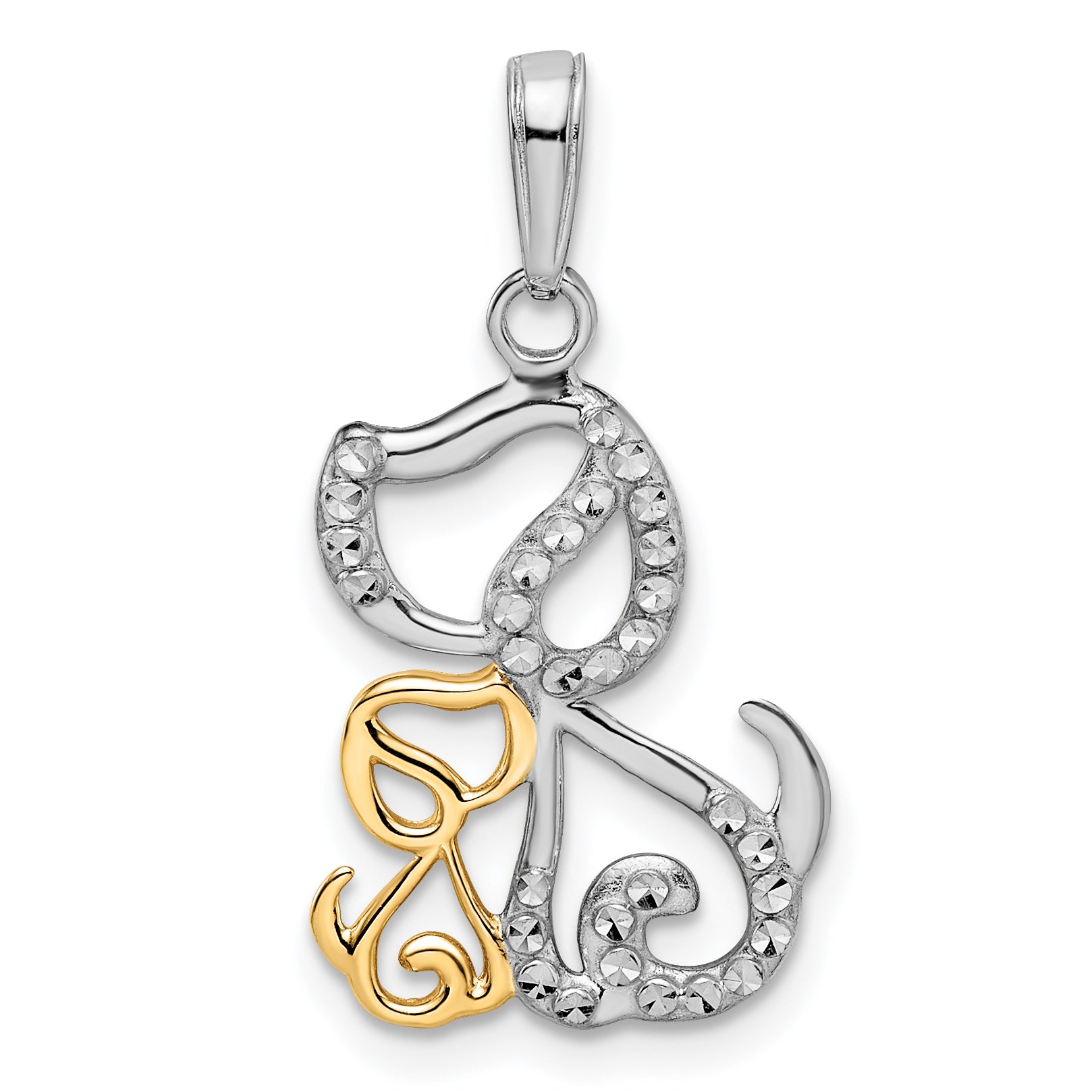 14k and White Rhodium Diamond-cut Dog and Puppy Pendant Main image