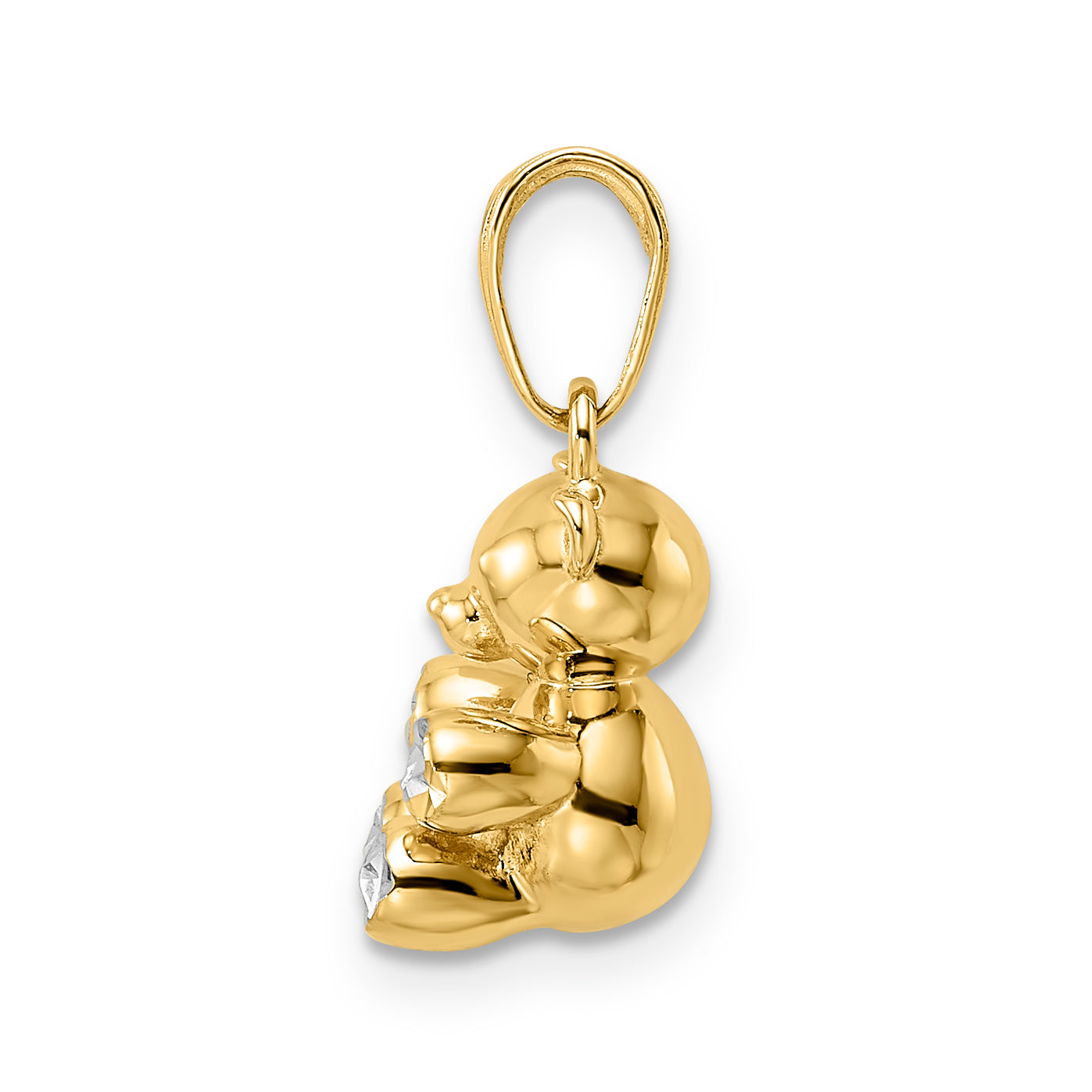 14k w/ White Rhodium 3D Diamond-cut Teddy Bear Pendant Secondary image