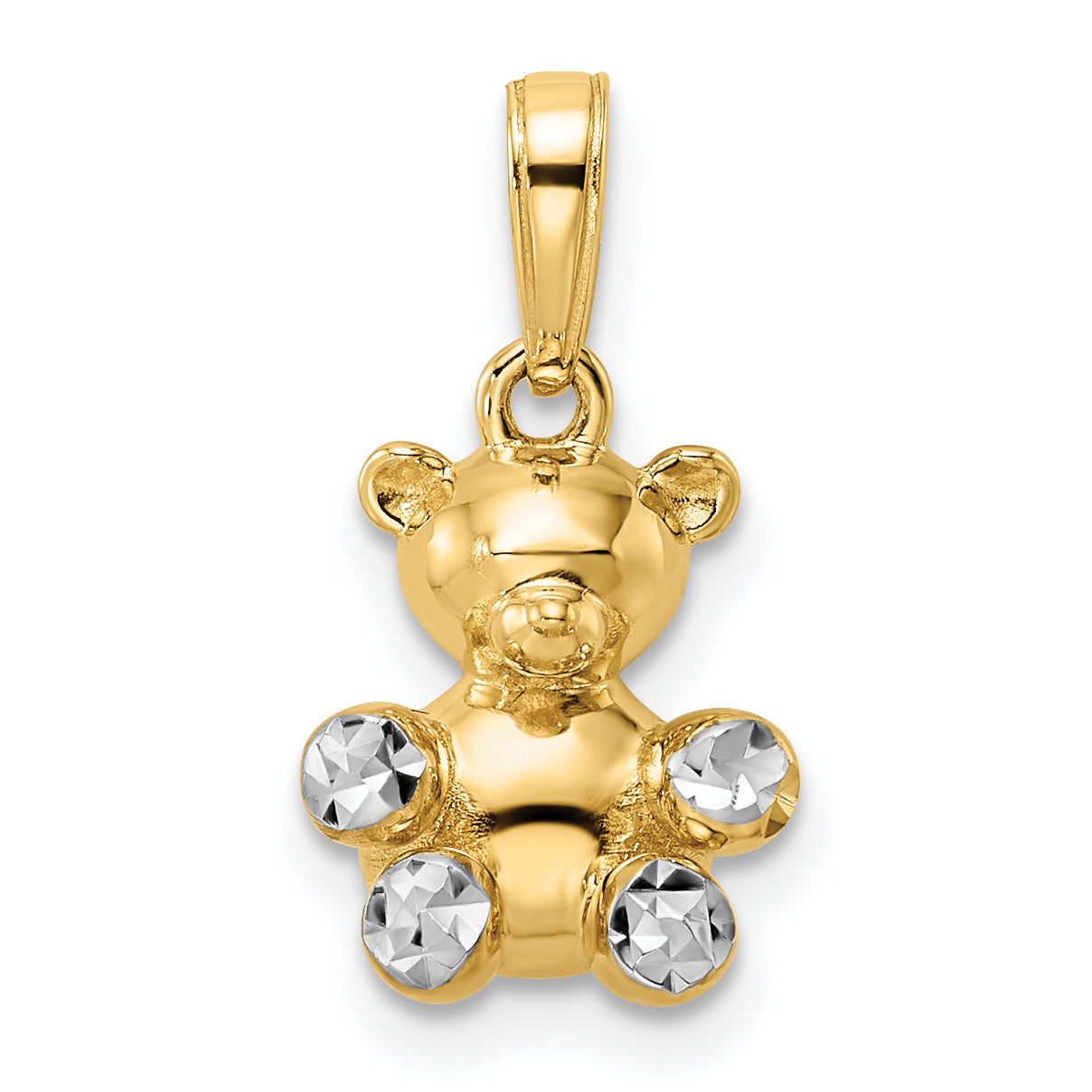 14k w/ White Rhodium 3D Diamond-cut Teddy Bear Pendant Main image