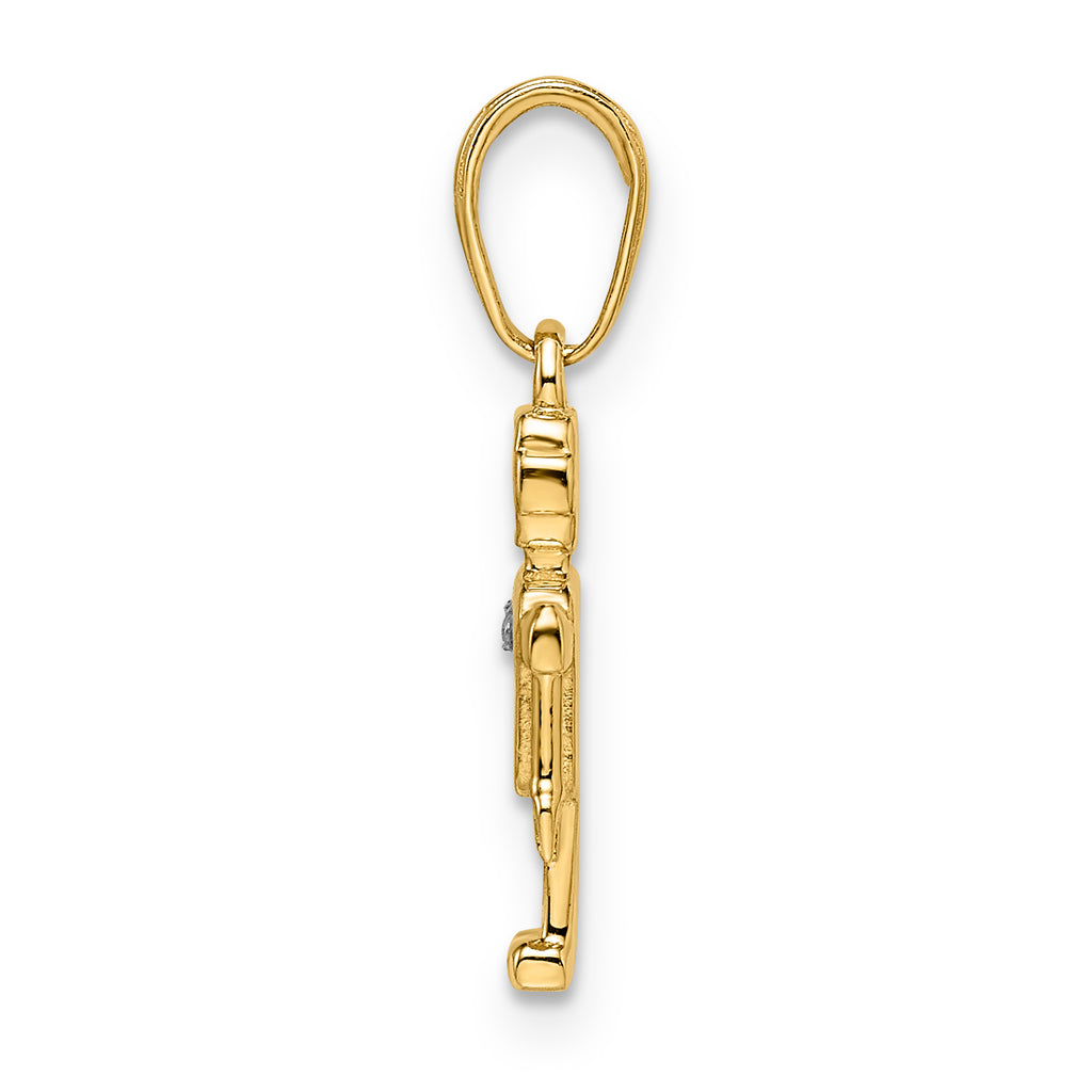 14k w/ White Rhodium Diamond-cut Robot Pendant