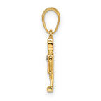 14k w/ White Rhodium Diamond-cut Robot Pendant
