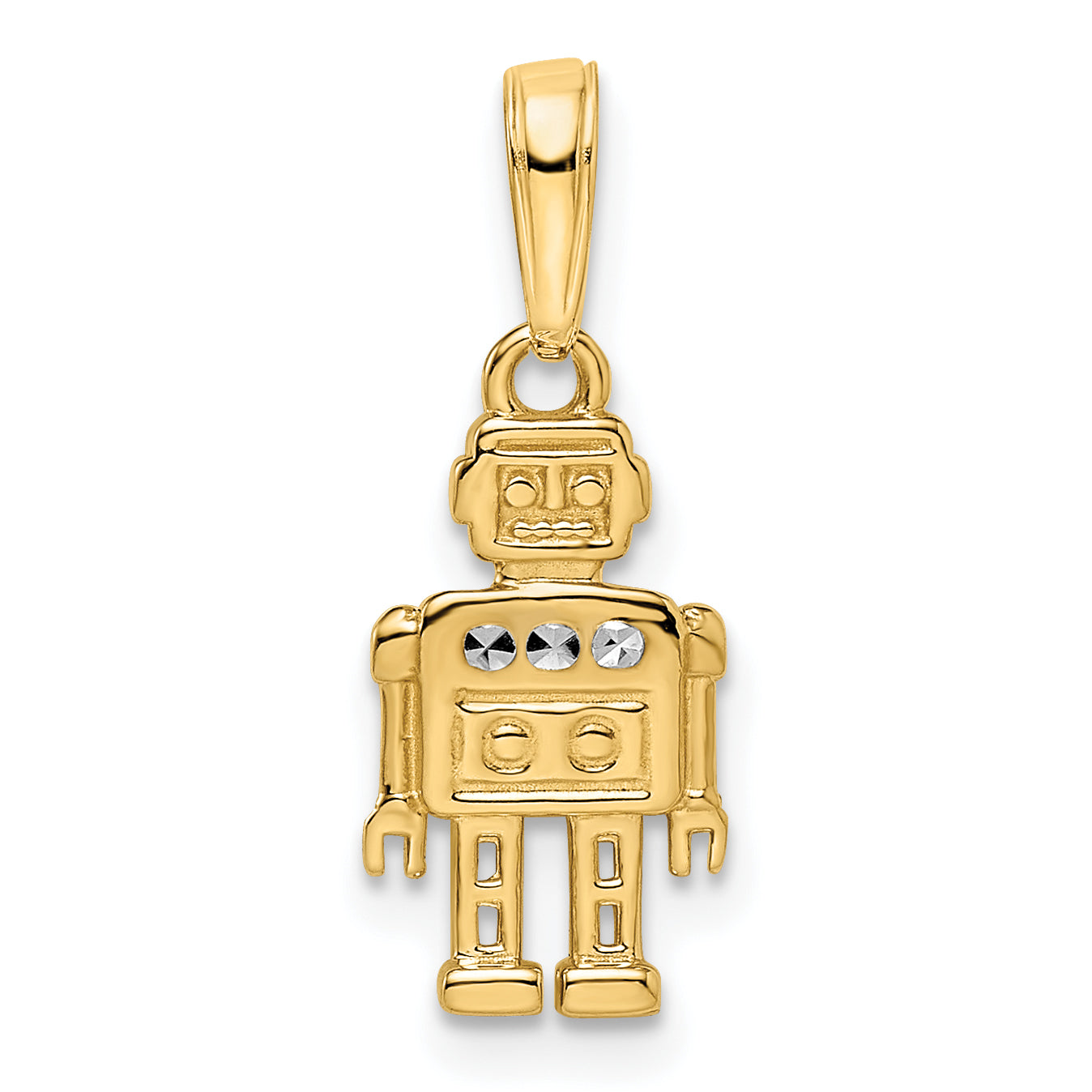 14k w/ White Rhodium Diamond-cut Robot Pendant Main image