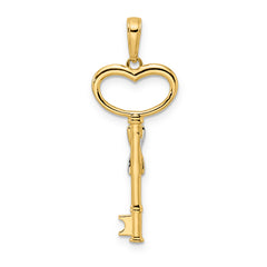 14k and White Rhodium Diamiond-cut Heart Key Pendant