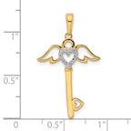 14k and White Rhodium D/C Heart/ Angel Wings Key Pendant