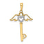 14k and White Rhodium D/C Heart/ Angel Wings Key Pendant