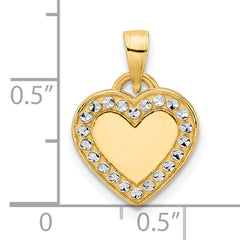 14k and White Rhodium Diamond-cut Border Heart Pendant