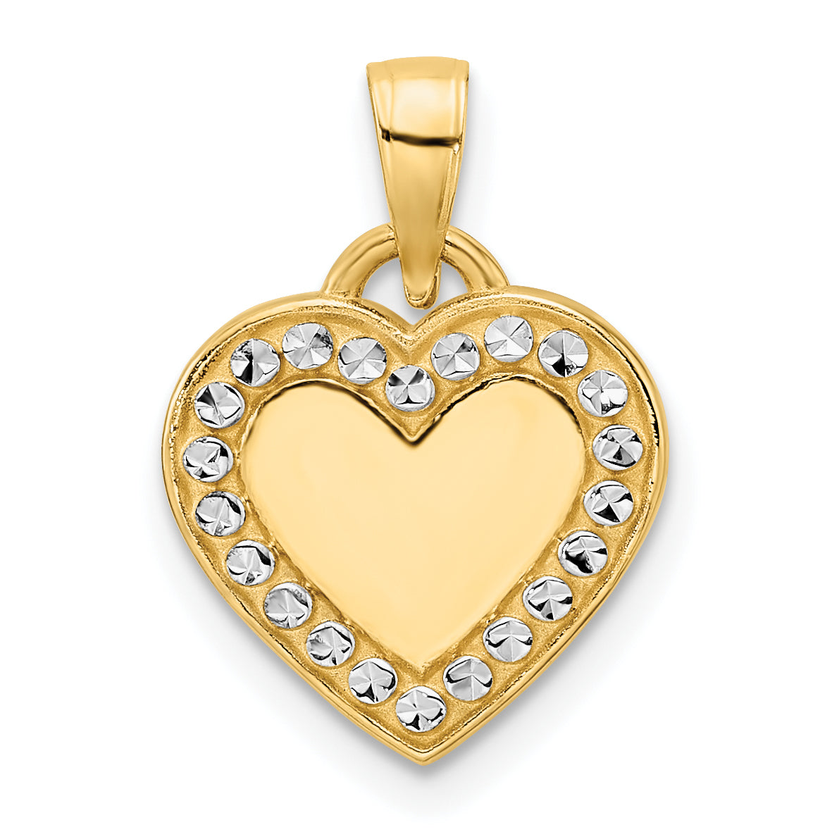 14k and White Rhodium Diamond-cut Border Heart Pendant Main image