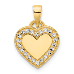 14k and White Rhodium Diamond-cut Border Heart Pendant