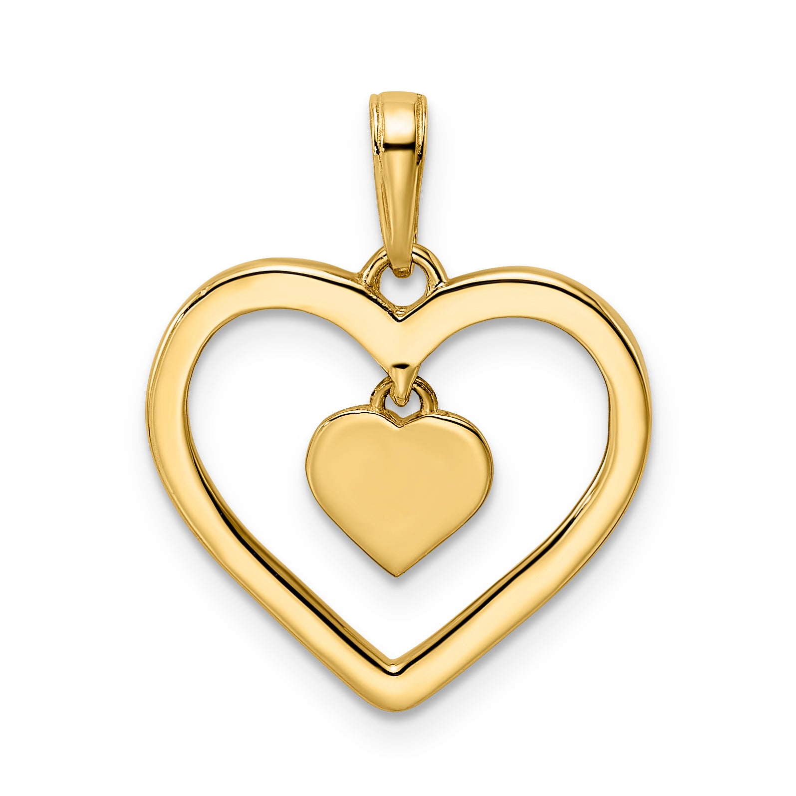 14k and White Rhodium Diamond-cut Heart w/Dangle Heart Pendant