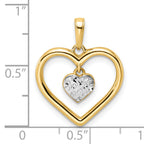 14k and White Rhodium Diamond-cut Heart w/Dangle Heart Pendant