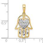 14k & White Rhodium D/C Heart Hamsa Pendant
