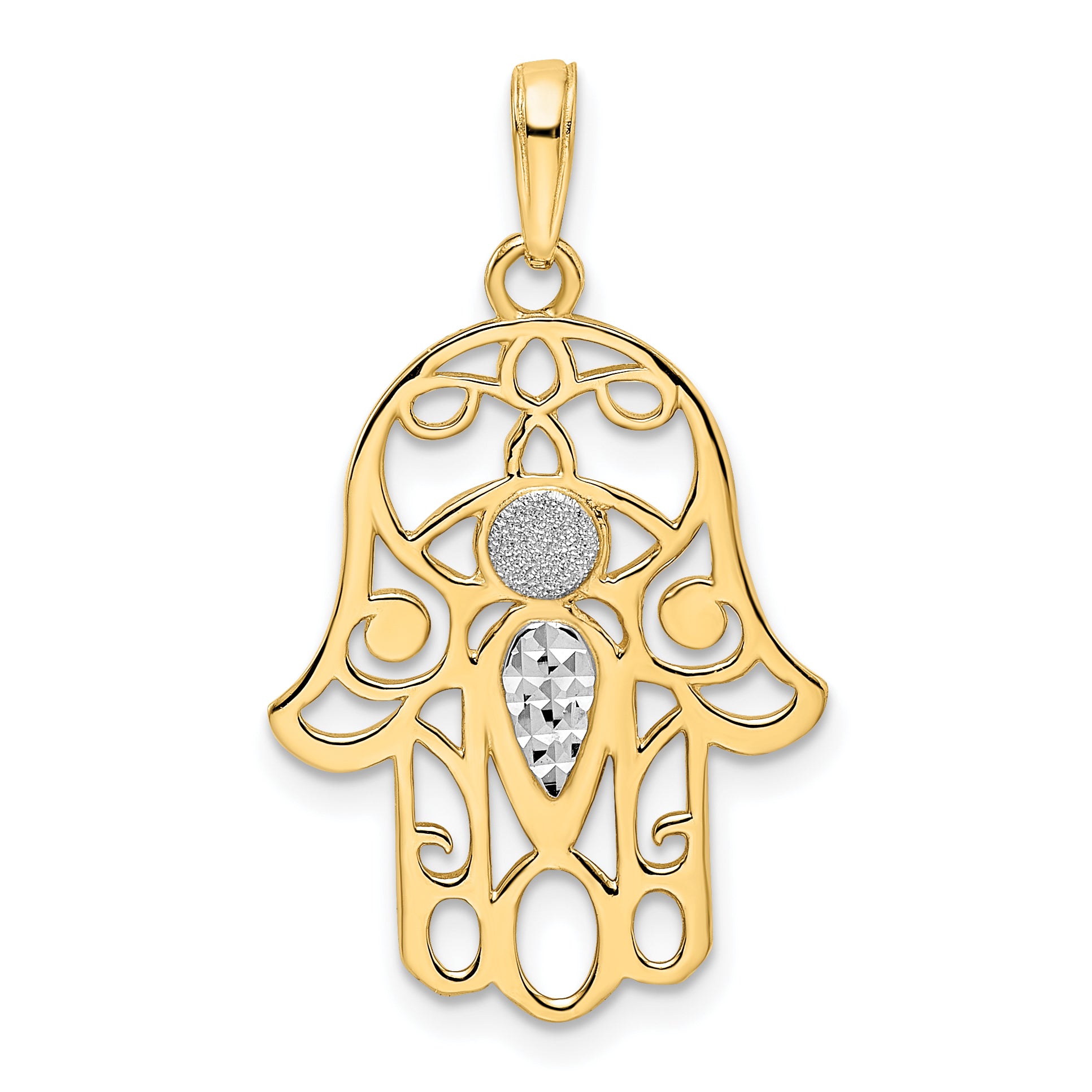 14k & White Rhodium D/C Evil Eye Hamsa Pendant Main image
