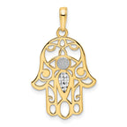 14k & White Rhodium D/C Evil Eye Hamsa Pendant