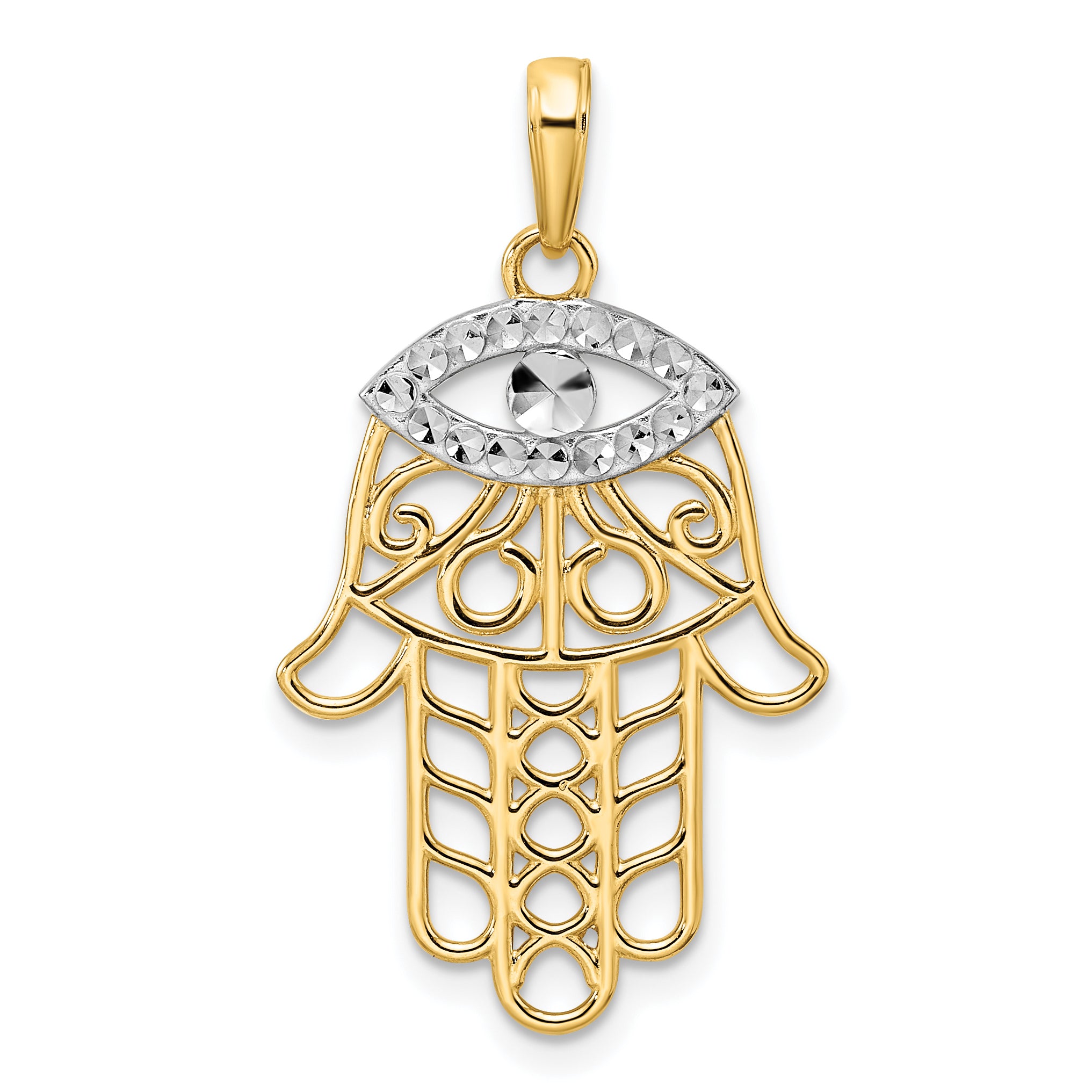 14k & White Rhodium D/C Evil Eye Hamsa Pendant Main image