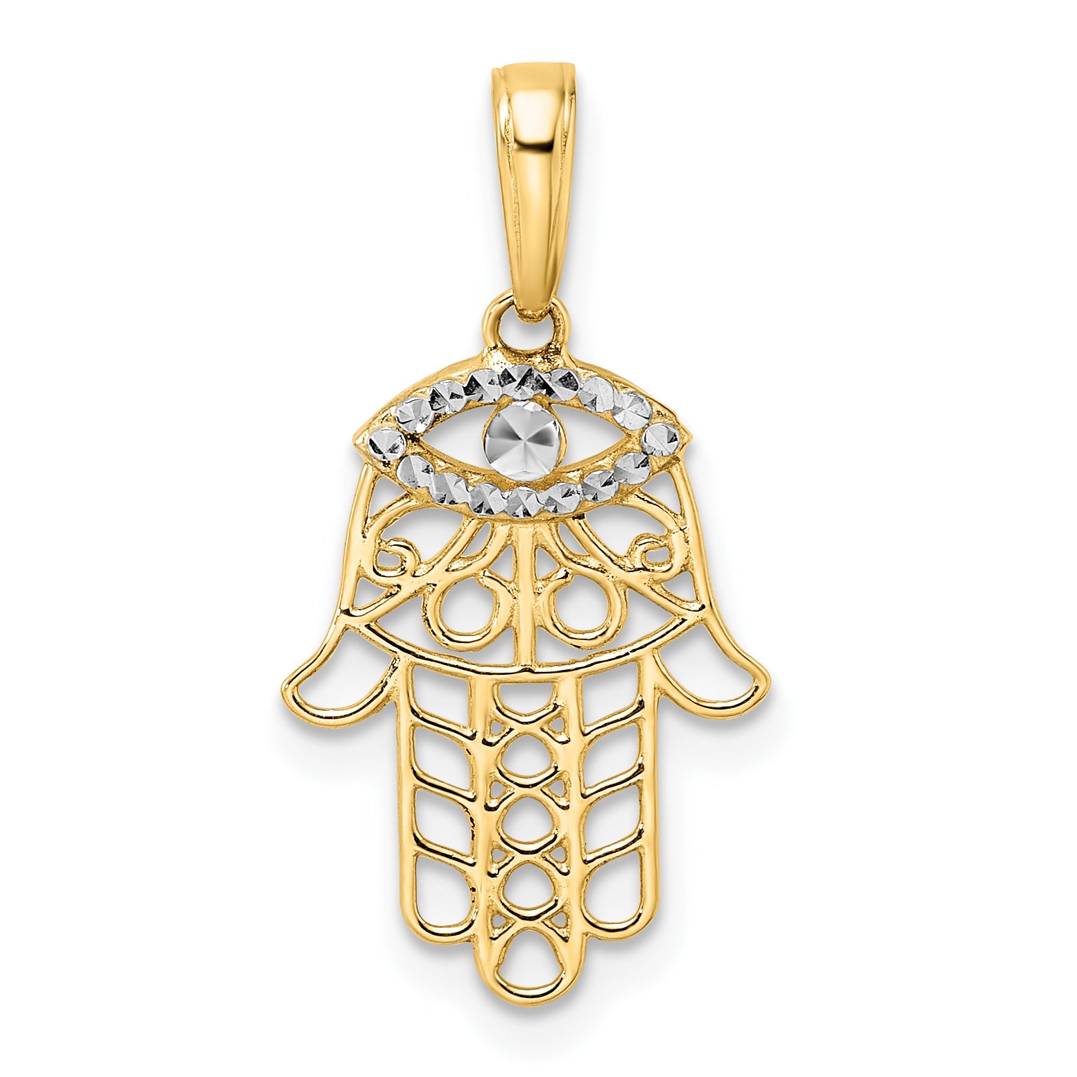 14k & White Rhodium D/C Evil Eye Hamsa Pendant Main image