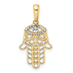 14k & White Rhodium D/C Evil Eye Hamsa Pendant