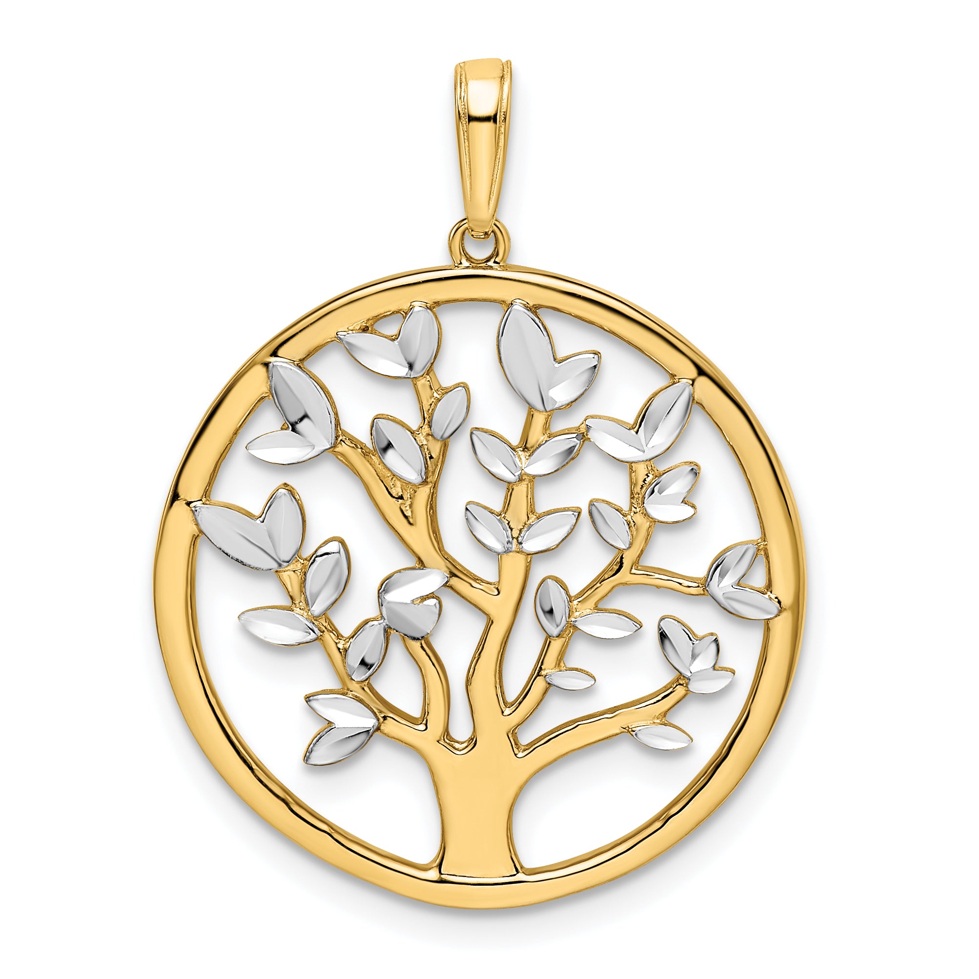 14k and White Rhodium Diamond-cut Tree of Life Pendant Main image