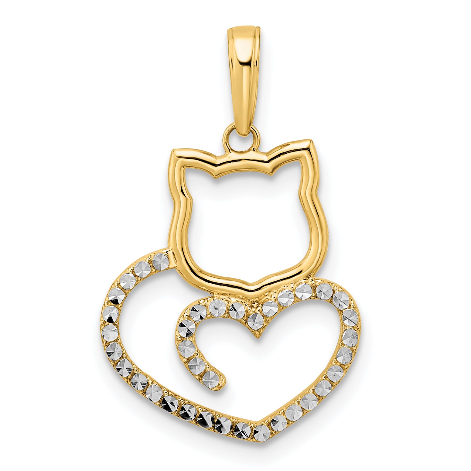 14k and White Rhodium Diamond-cut Cat Heart Pendant Main image