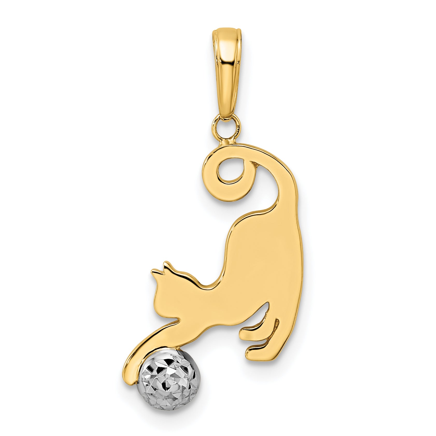 14k and White Rhodium Diamond-cut Cat and Ball Pendant Main image