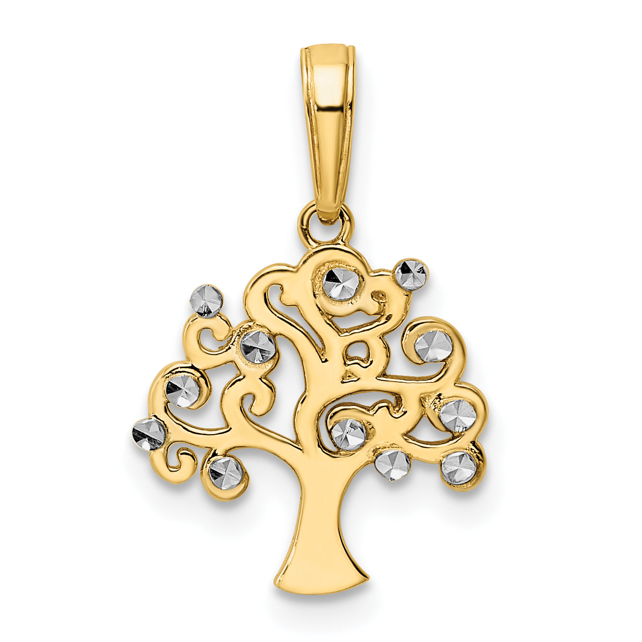 14k and White Rhodium Diamond-cut Tree of Life Pendant Main image