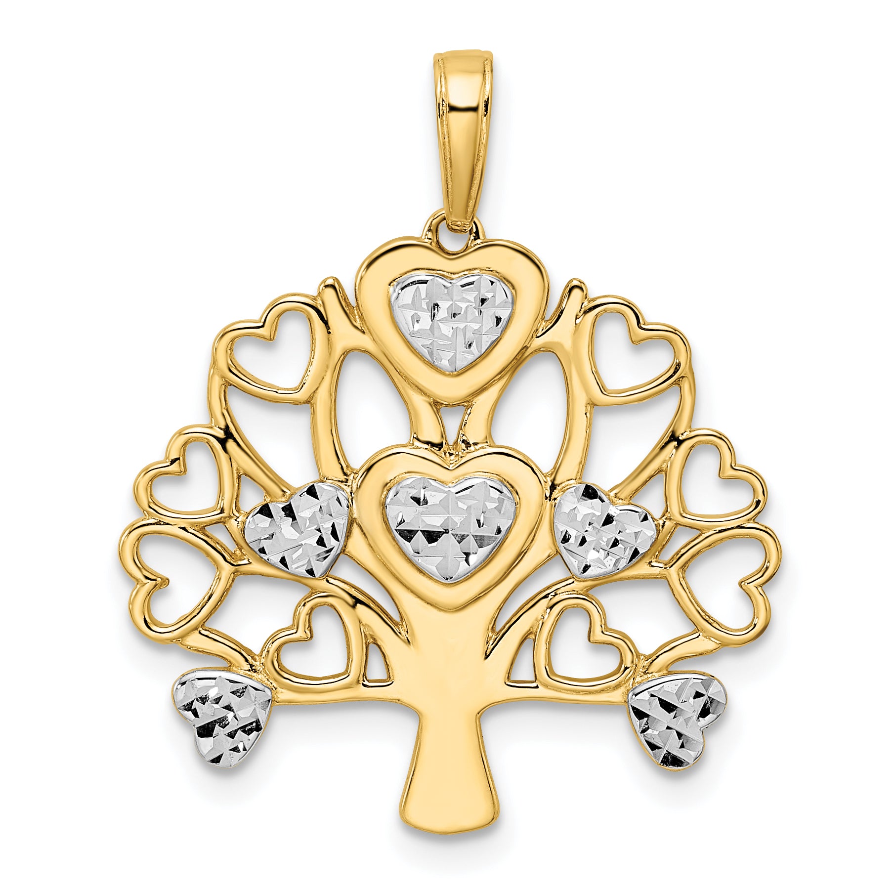 14k and White Rhodium Diamond-cut Heart Tree of Life Pendant Main image