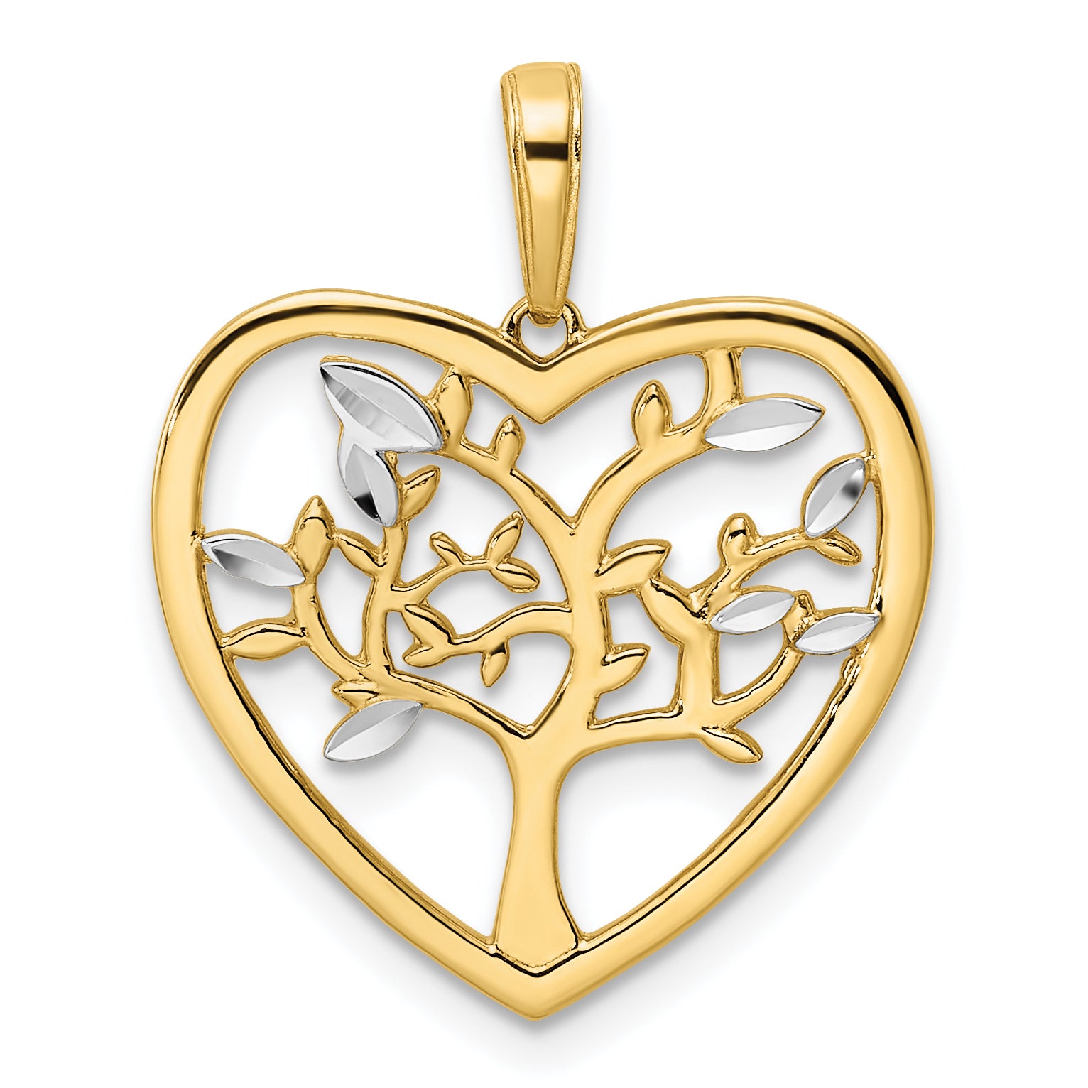 14k and White Rhodium Diamond-cut Tree of Life Heart Pendant Main image