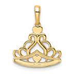 14k and White Rhodium Diamond-cut Crown Pendant
