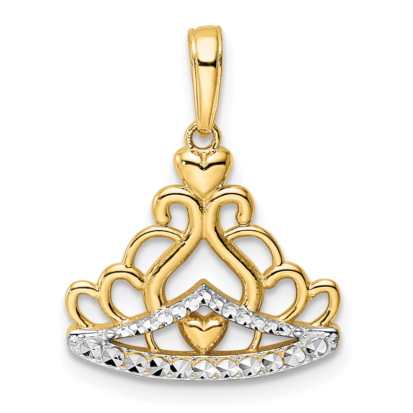 14k and White Rhodium Diamond-cut Crown Pendant Main image