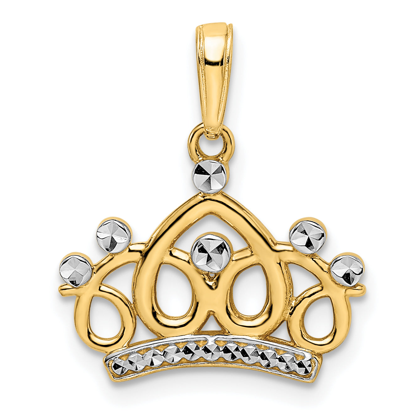 14k and White Rhodium Diamond-cut Crown Pendant Main image