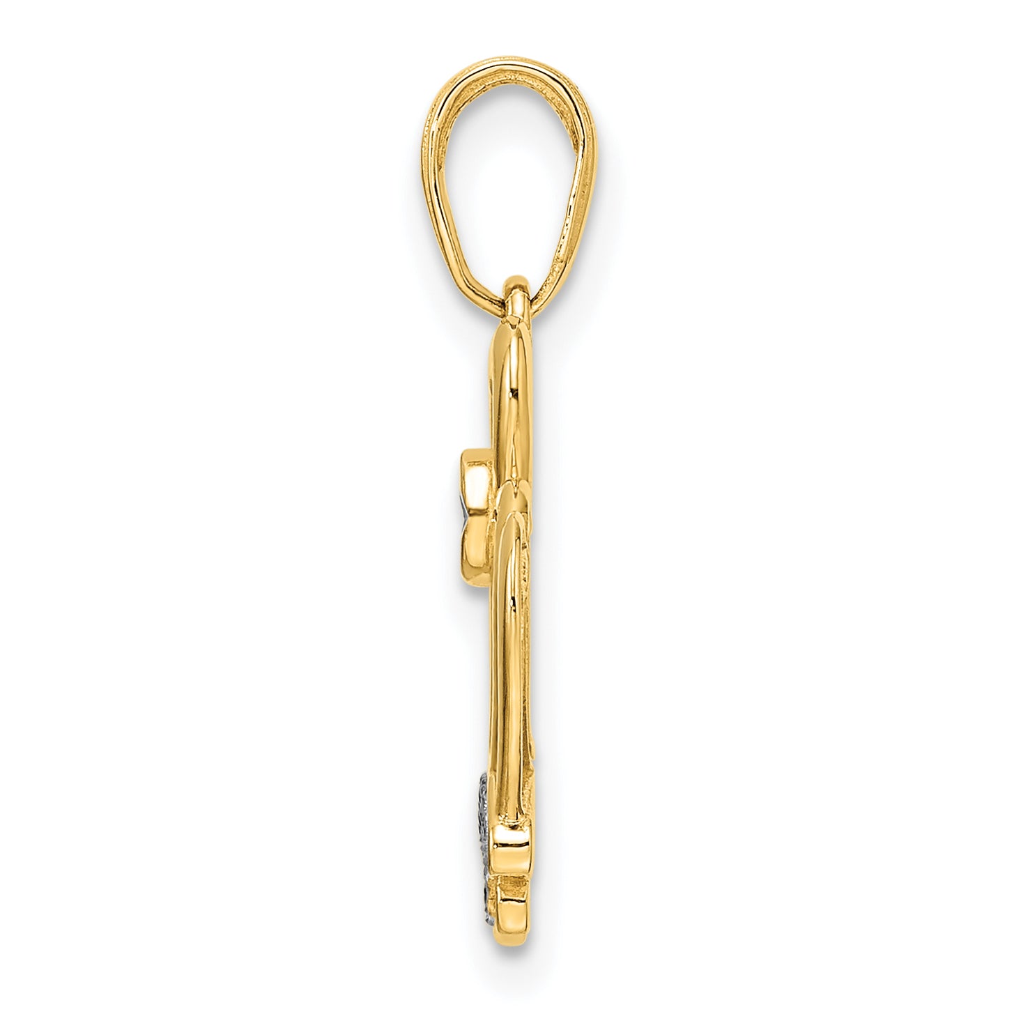 14k and White Rhodium Diamond-cut Crown Pendant