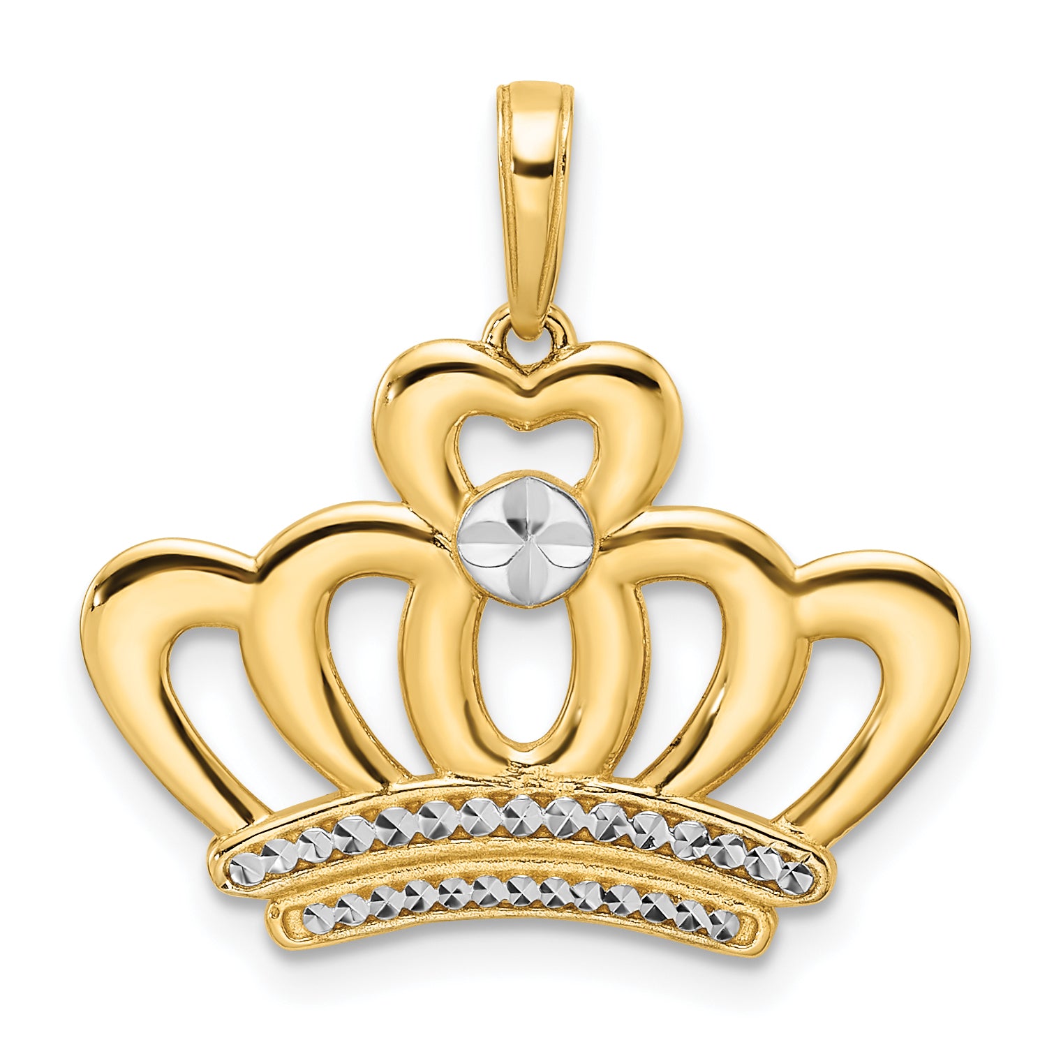 14k and White Rhodium Diamond-cut Crown Pendant Main image