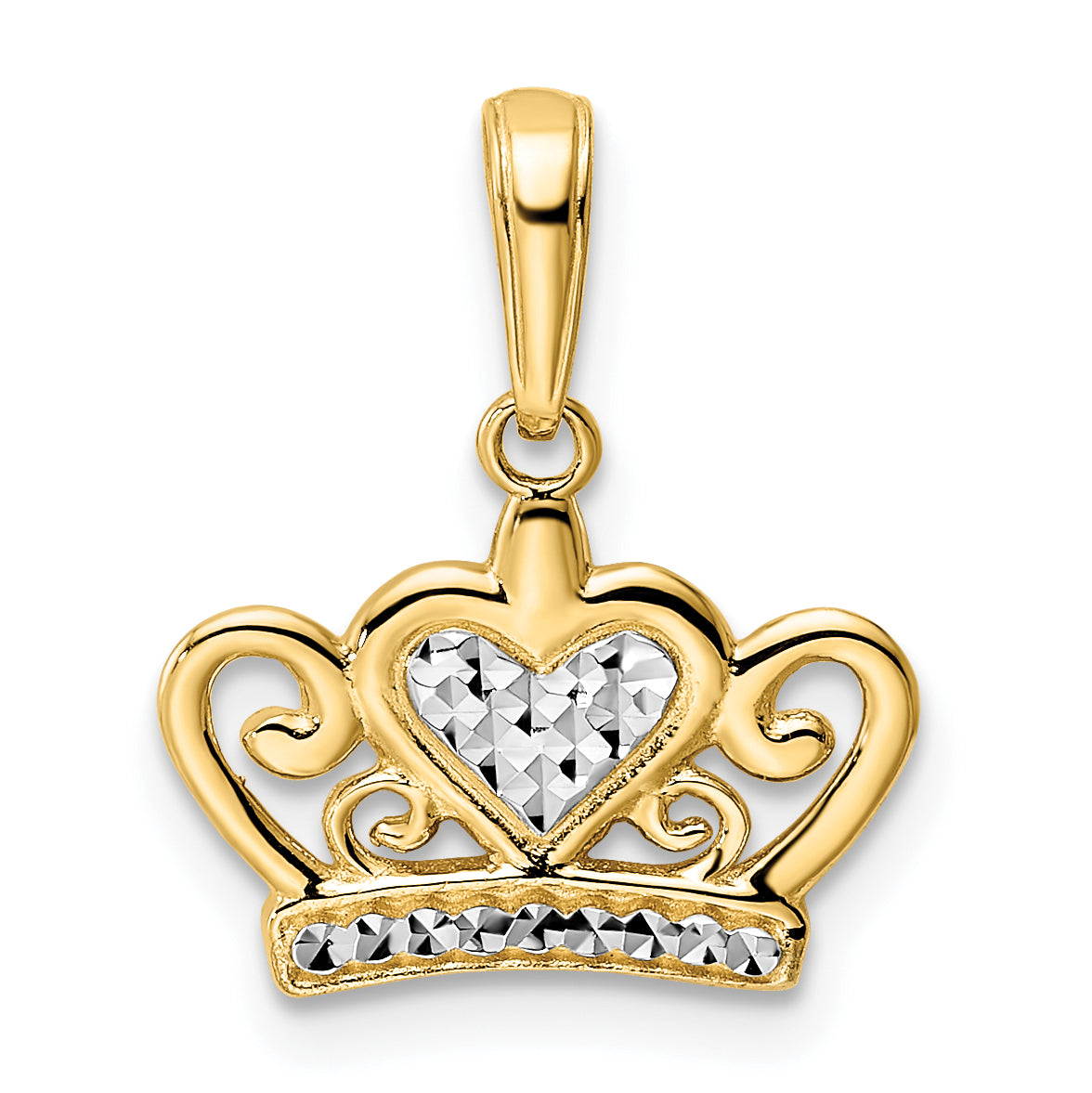 14k and White Rhodium Diamond-cut Heart Crown Pendant Main image