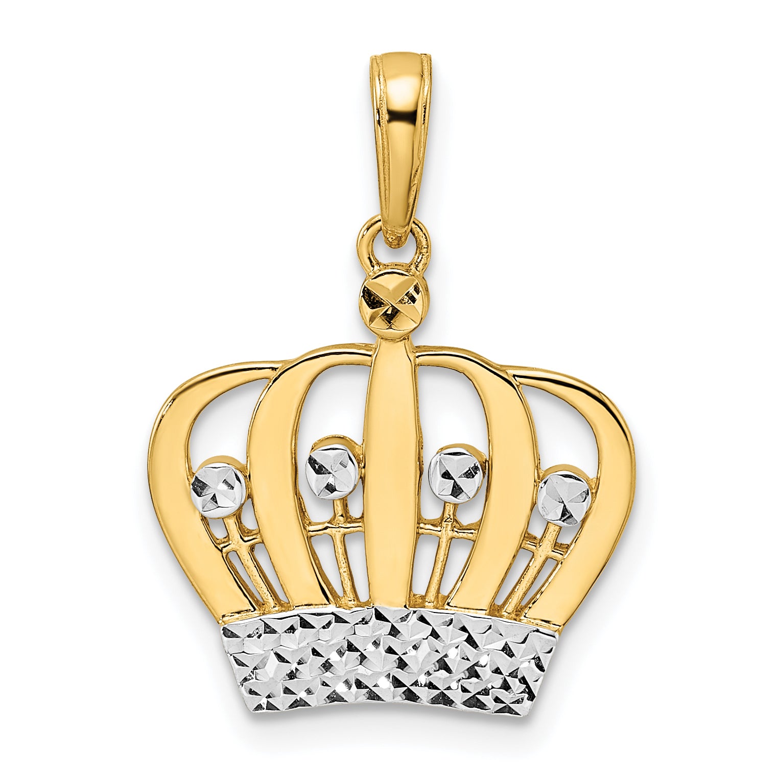 14k and White Rhodium Diamond-cut Crown Pendant Main image