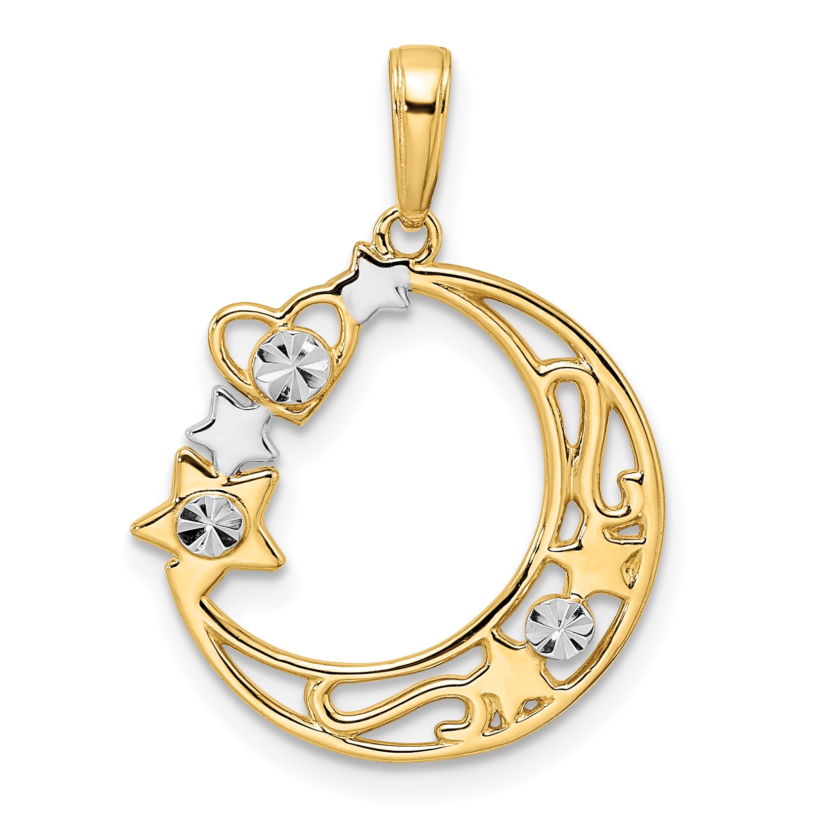 14k & White Rhodium D/C Heart, Star & Moon Pendant Main image