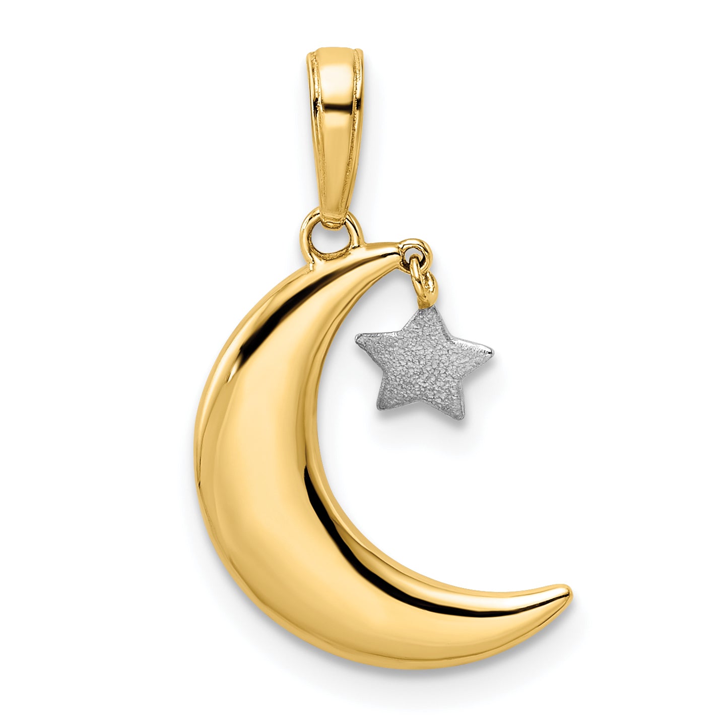 14k & White Rhodium Moon w/ Dangle Star Pendant Main image