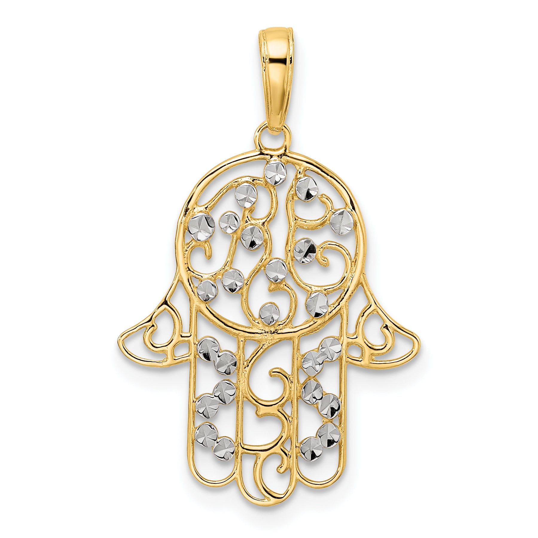 14k & White Rhodium D/C Fancy Hamsa Pendant Main image