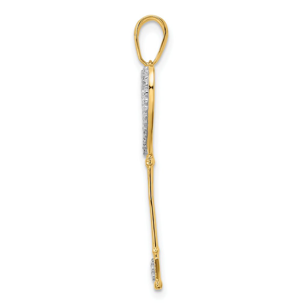 14k w/White and Rose Rhodium Diamond-cut Hearts Key Pendant