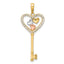 14k w/White and Rose Rhodium Diamond-cut Hearts Key Pendant