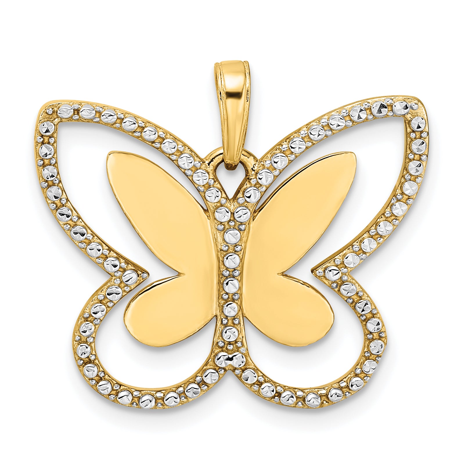 14k and White Rhodium Diamond-cut Butterfly Pendant Main image