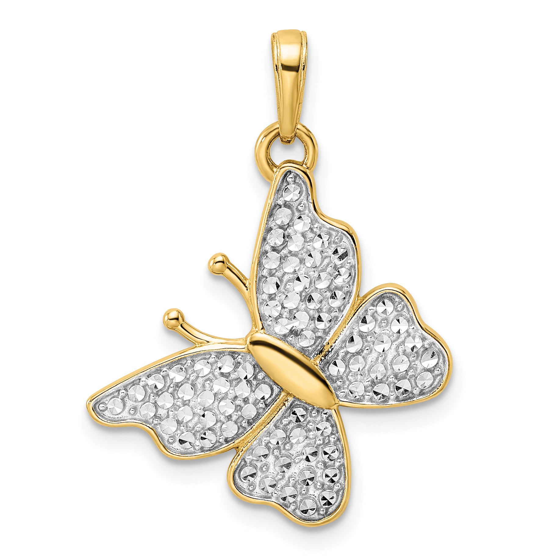 14k and White Rhodium Diamond-cut Fancy Butterfly Pendant Main image