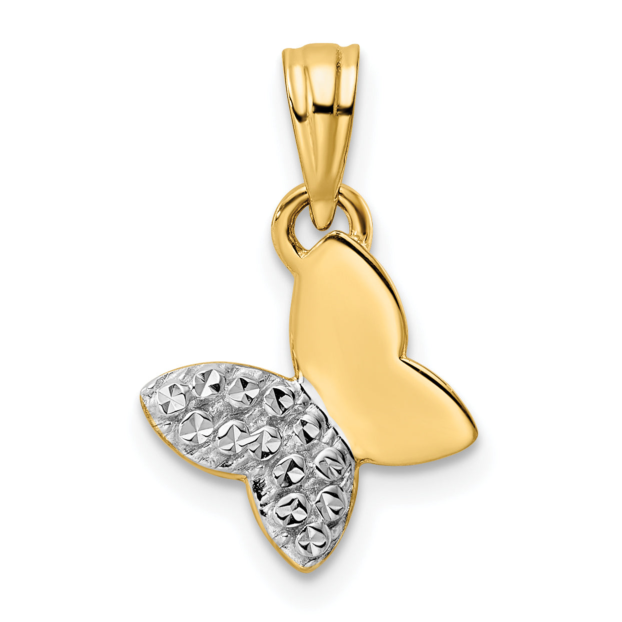 14k and White Rhodium Half Diamond-cut Butterfly Pendant Main image