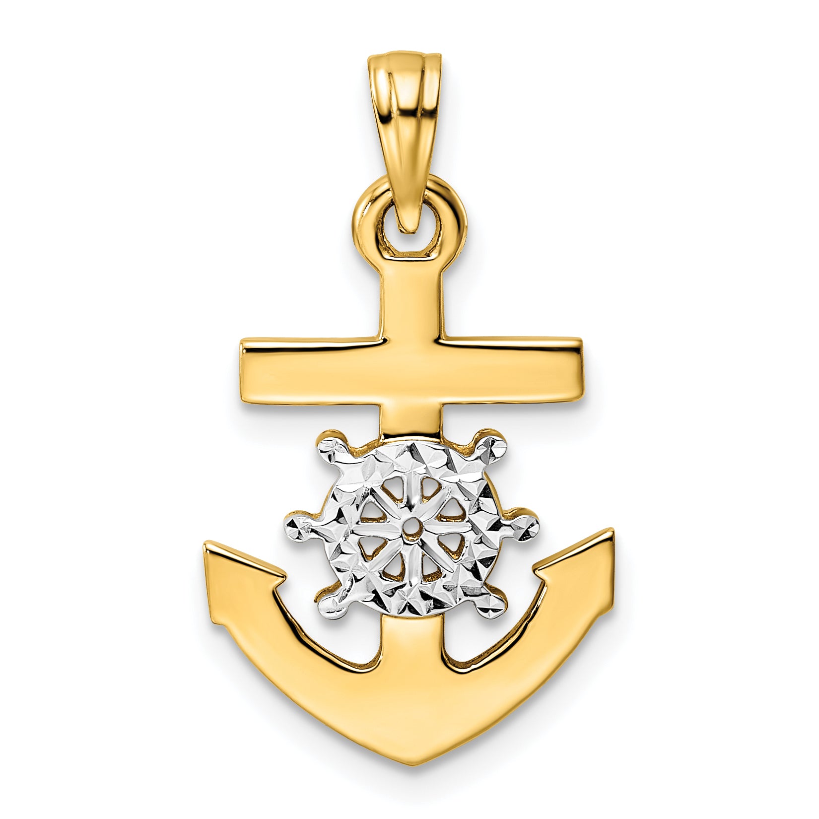 14k/White Rhodium D/C Anchor and Ship's Wheel Pendant Main image